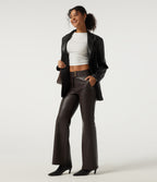 High Waisted Stretchy PU Fleece Casual Bootcut Trousers with Pockets — Hot Fudge — view 7