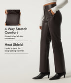 High Waisted Stretchy PU Fleece Casual Bootcut Trousers with Pockets — Hot Fudge — view 1