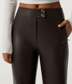 High Waisted Stretchy PU Fleece Casual Bootcut Trousers with Pockets — Hot Fudge — view 4