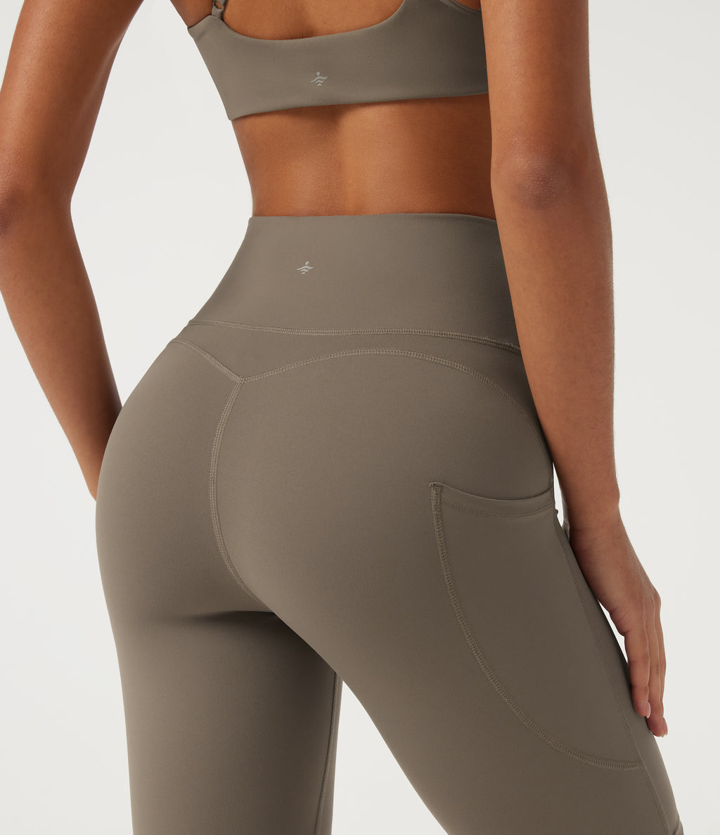 High Waisted Tummy Control Cycling Bikers 9" with Pockets — Dawn Brown — view 5