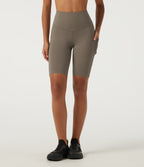 High Waisted Tummy Control Cycling Bikers 9" with Pockets — Dawn Brown — view 3