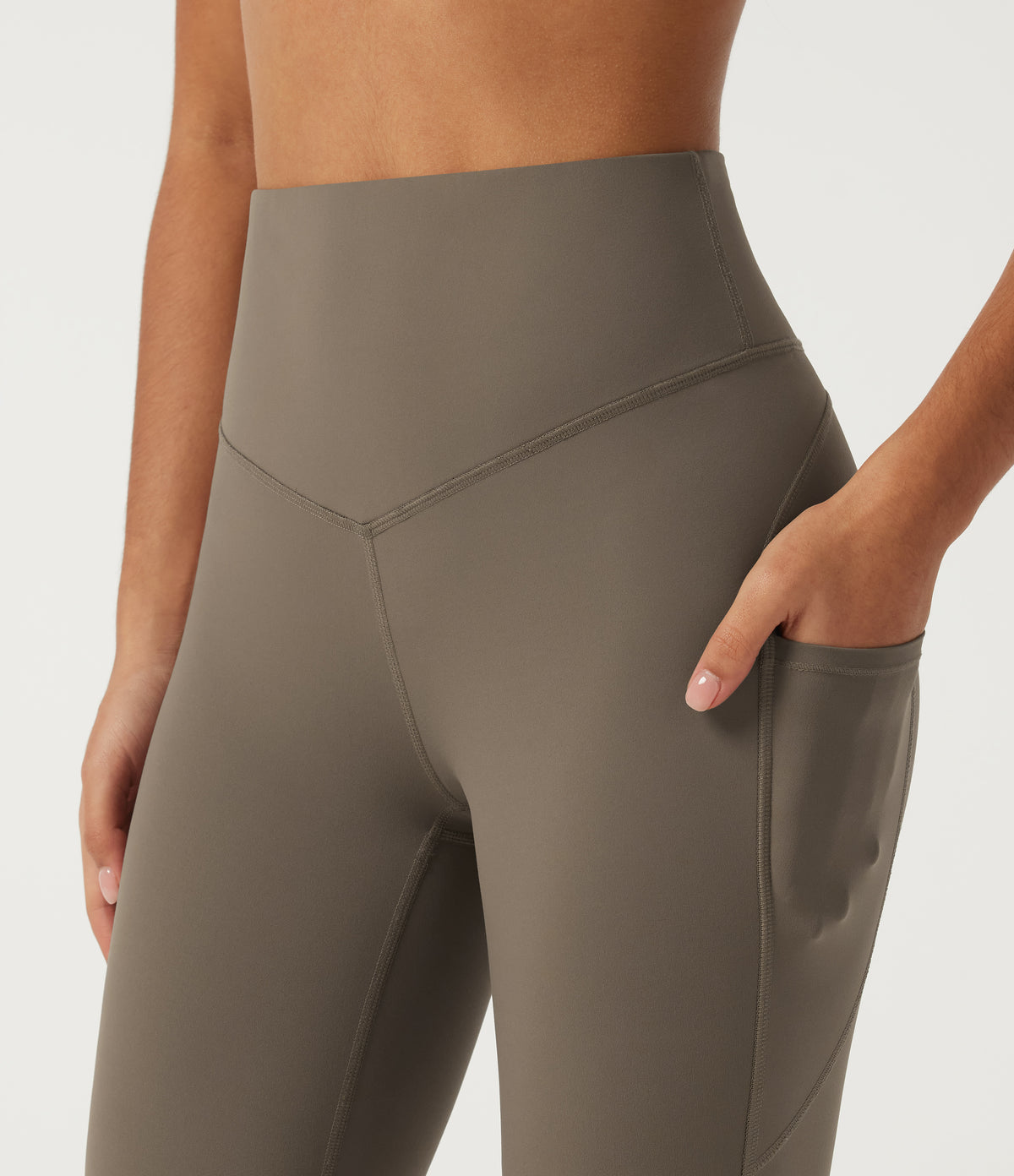 High Waisted Tummy Control Cycling Bikers 9" with Pockets — Dawn Brown — view 4