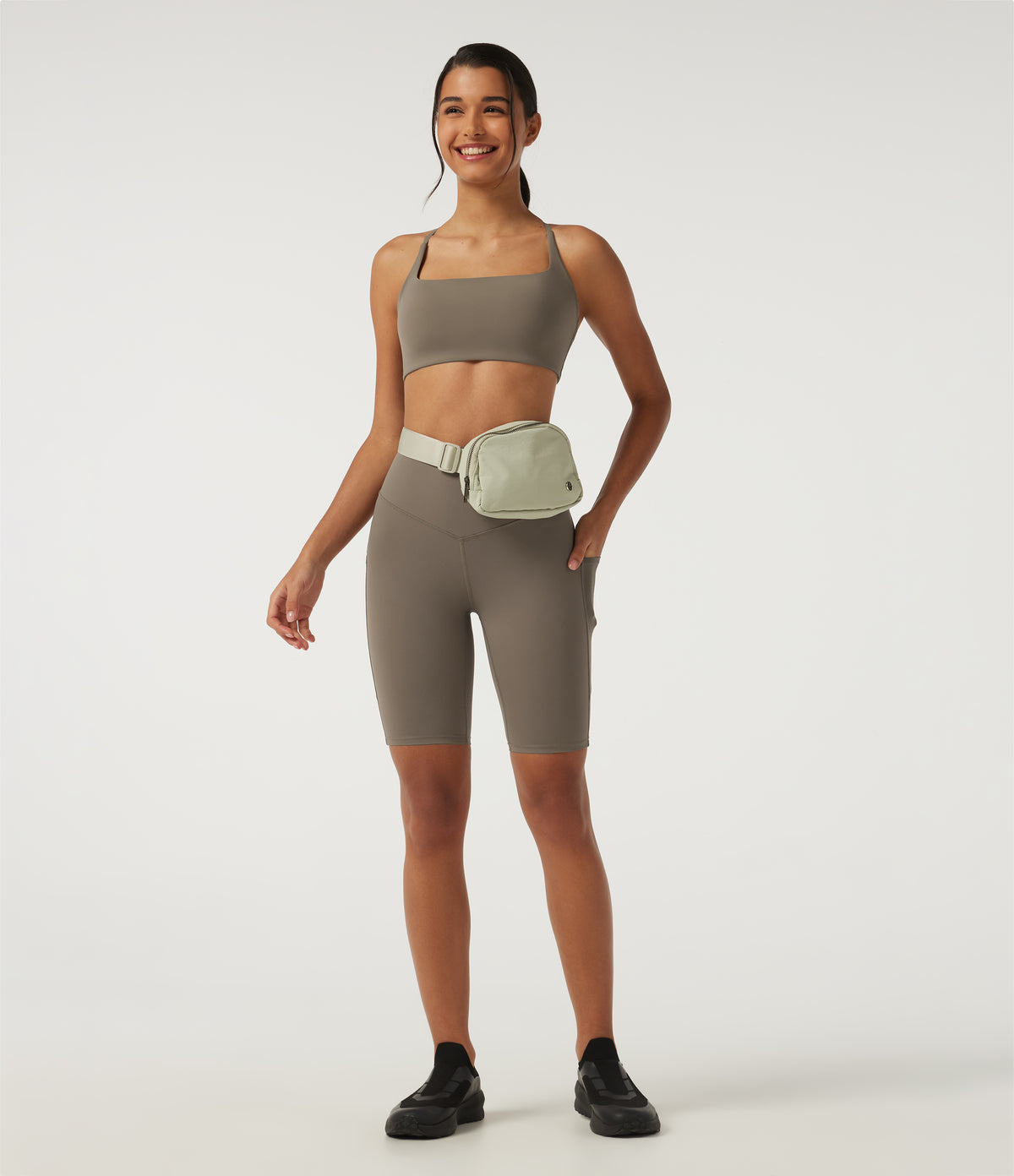 High Waisted Tummy Control Cycling Bikers 9" with Pockets — Dawn Brown — view 7