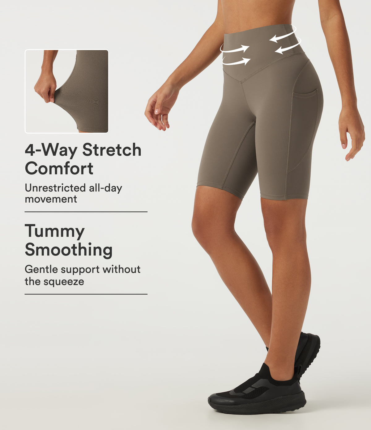 High Waisted Tummy Control Cycling Bikers 9" with Pockets — Dawn Brown — view 1