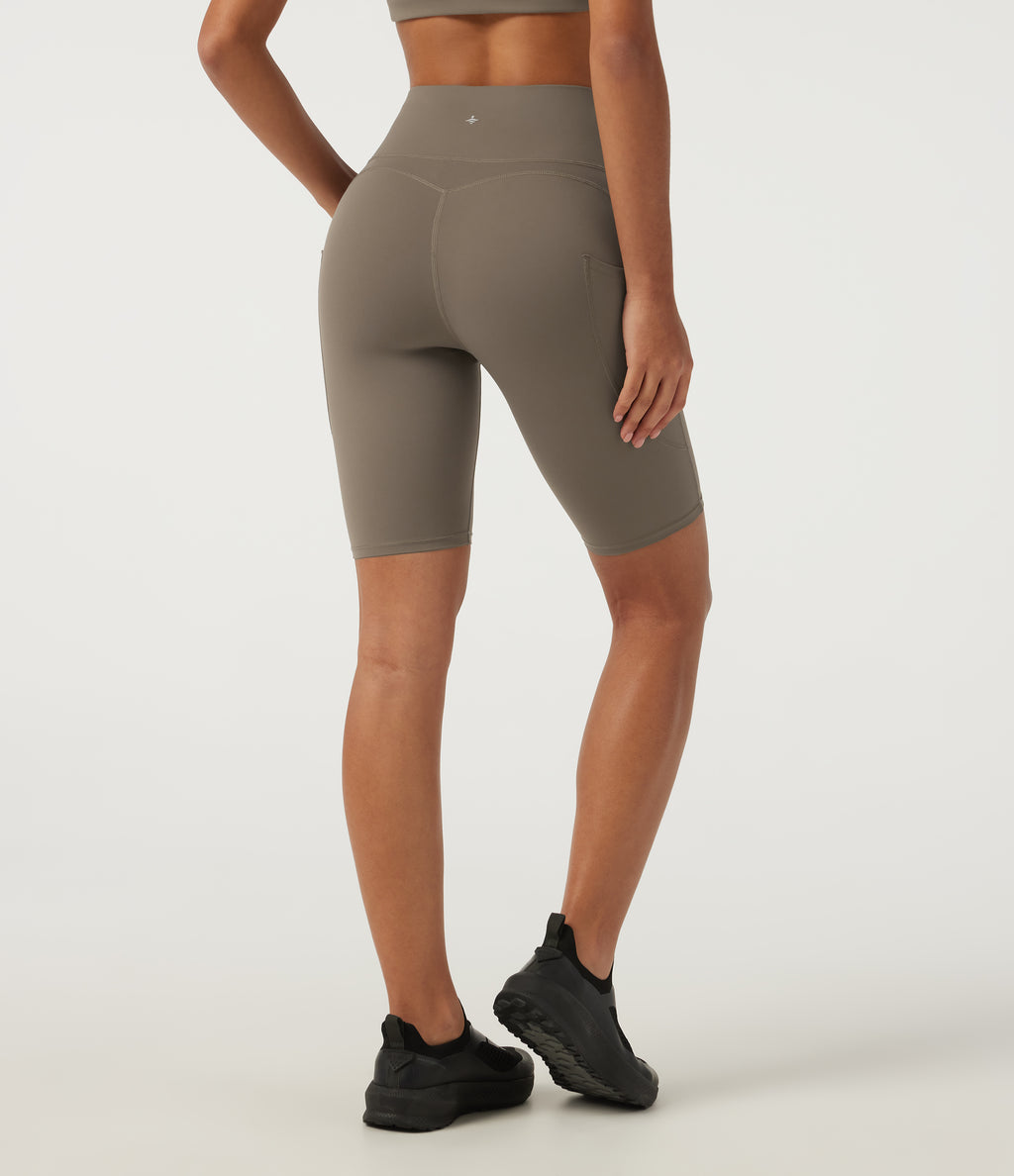 High Waisted Tummy Control Cycling Bikers 9" with Pockets — Dawn Brown — view 2