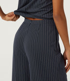 Notched Sleeveless Wide Leg Stripe Work Jumpsuits with Pockets - Edition — Navy Pinstripe — view 7
