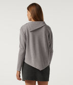 Ribbed Knit Asymmetric Collar Batwing Long Sleeve Casual Top — Dark Mottled Grey — view 2