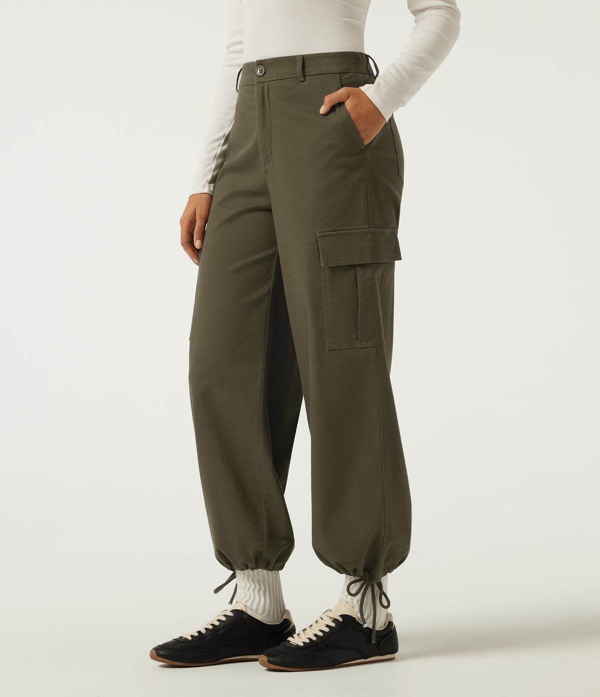 Mid Rise Work Chino Cotton Jogger with Pockets — Forest Night — view 3