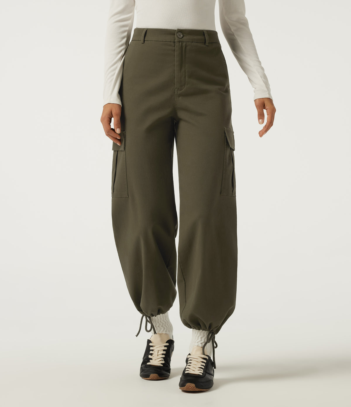 Mid Rise Work Chino Cotton Jogger with Pockets — Forest Night — view 1