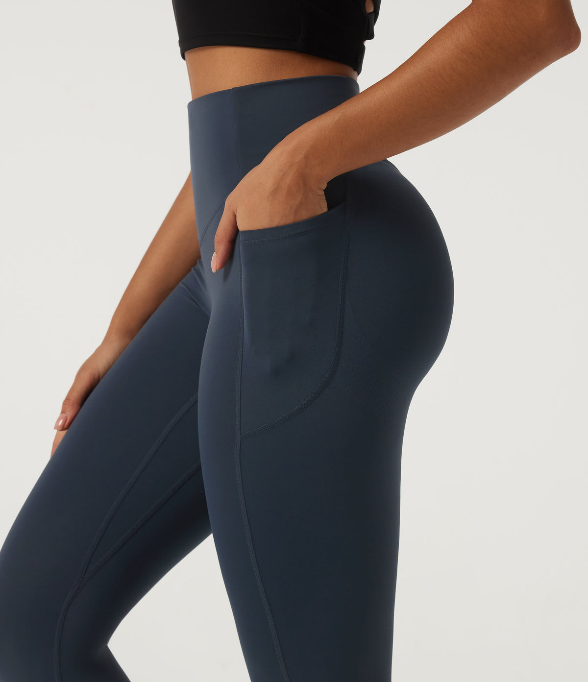 High Waisted Tummy Control Butt Lifting Training Leggings with Pockets — Carbon — view 6