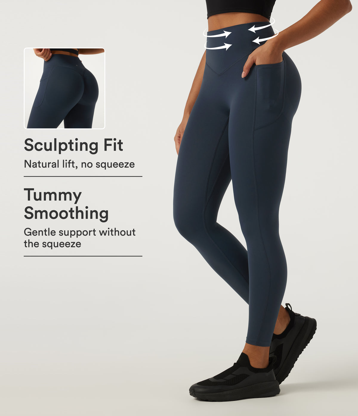 High Waisted Tummy Control Butt Lifting Training Leggings with Pockets — Carbon — view 1