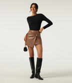 High Waisted 2-in-1 Twisted A-Line Work Mini Skirt — Thrush — view 6