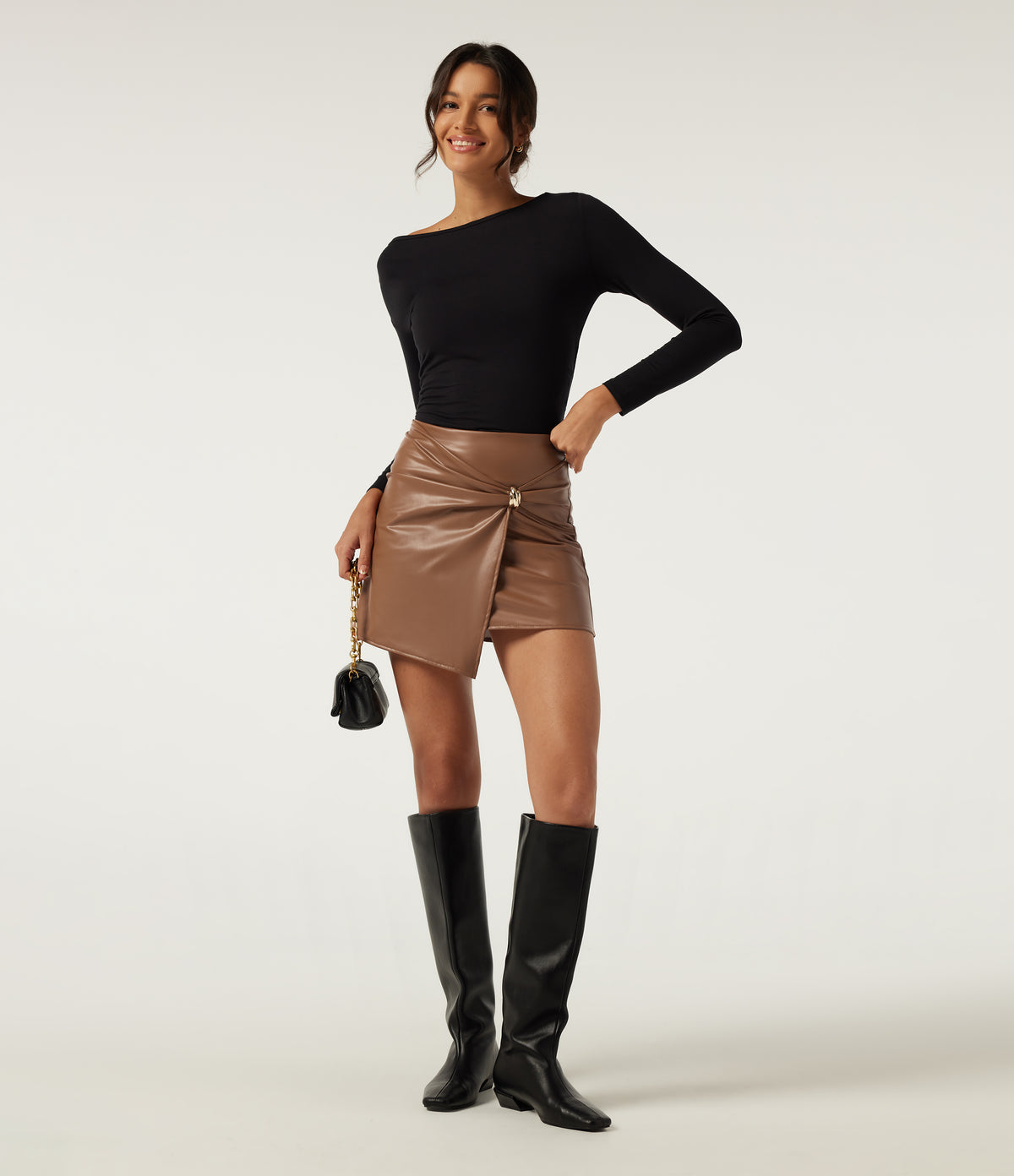 High Waisted 2-in-1 Twisted A-Line Work Mini Skirt — Thrush — view 6