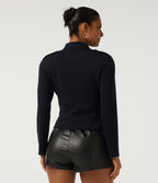 Mock Neck Long Sleeve Open Front Work Jacket — Deep Midnight Blue — view 2