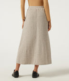 Ribbed Knit High Waisted Drawstring A-Line Casual Midi Skirt with Pockets — Ridge Sand Khaki — view 2