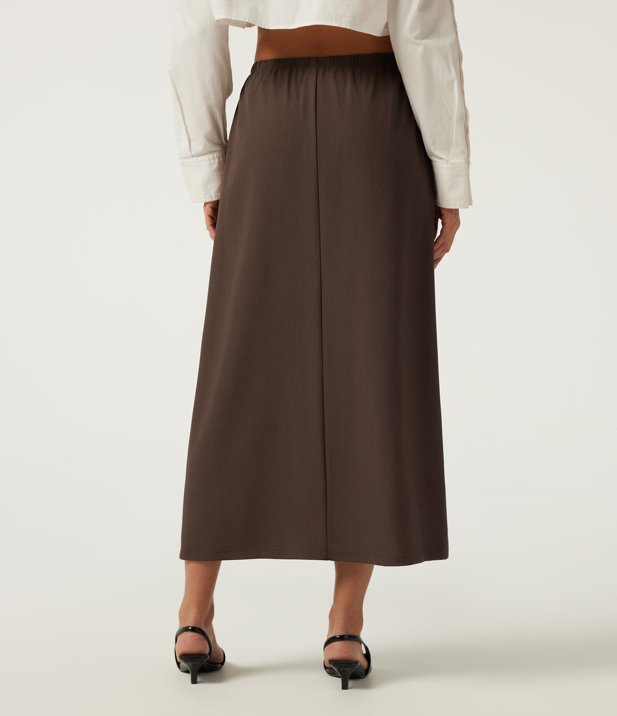 Wrinkle Recovery High Waisted Drawstring Work Midi Skirt with Pockets — Chestnut — view 2