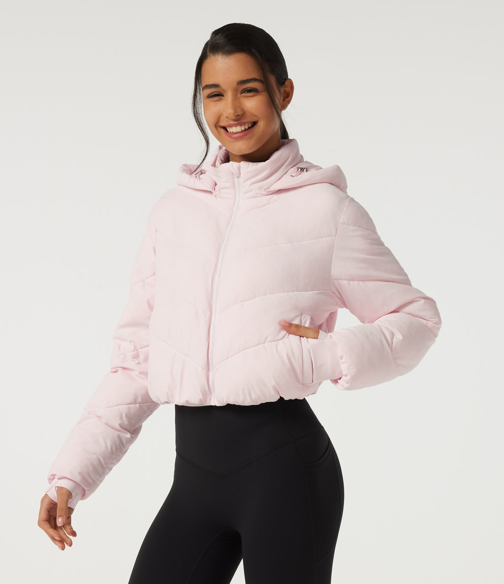 PuffFlex Hooded Long Sleeve Casual Padded Jacket with Pockets — Primrose Pink — view 3