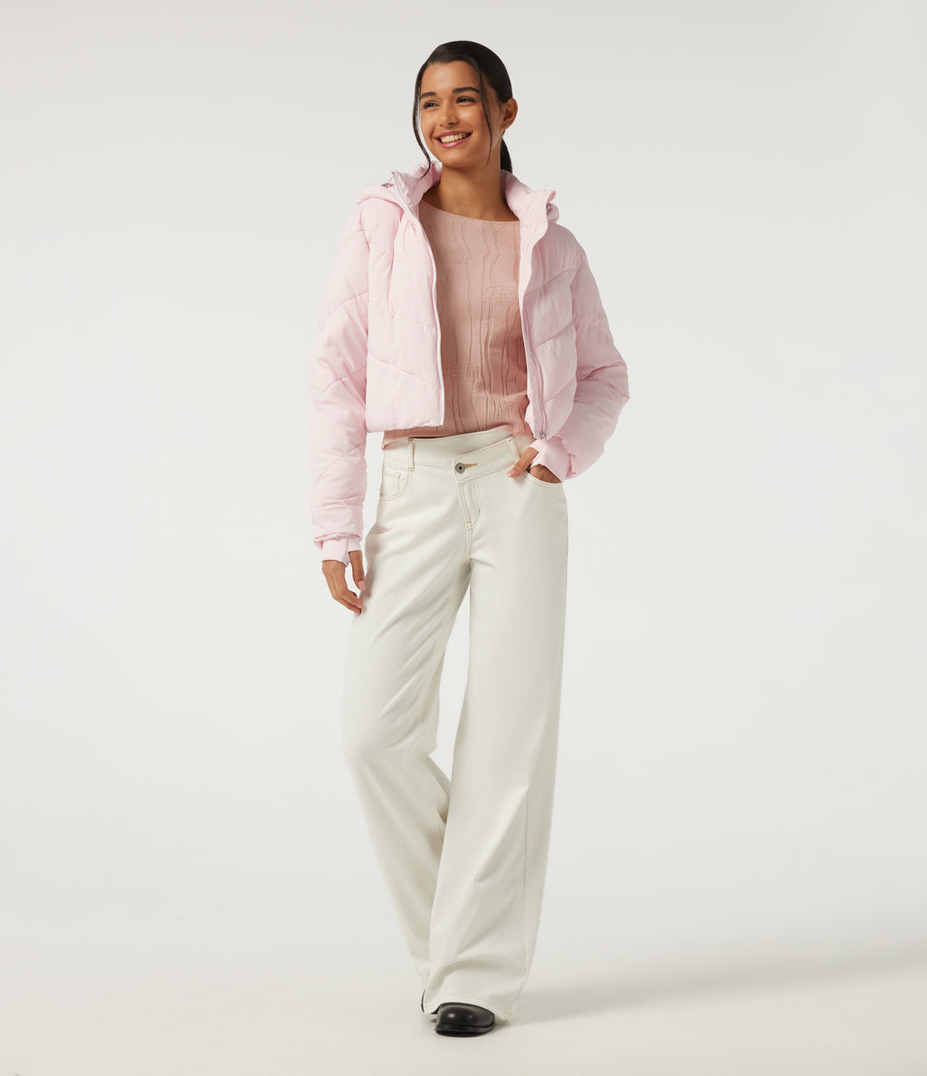 PuffFlex Hooded Long Sleeve Casual Padded Jacket with Pockets — Primrose Pink — view 4
