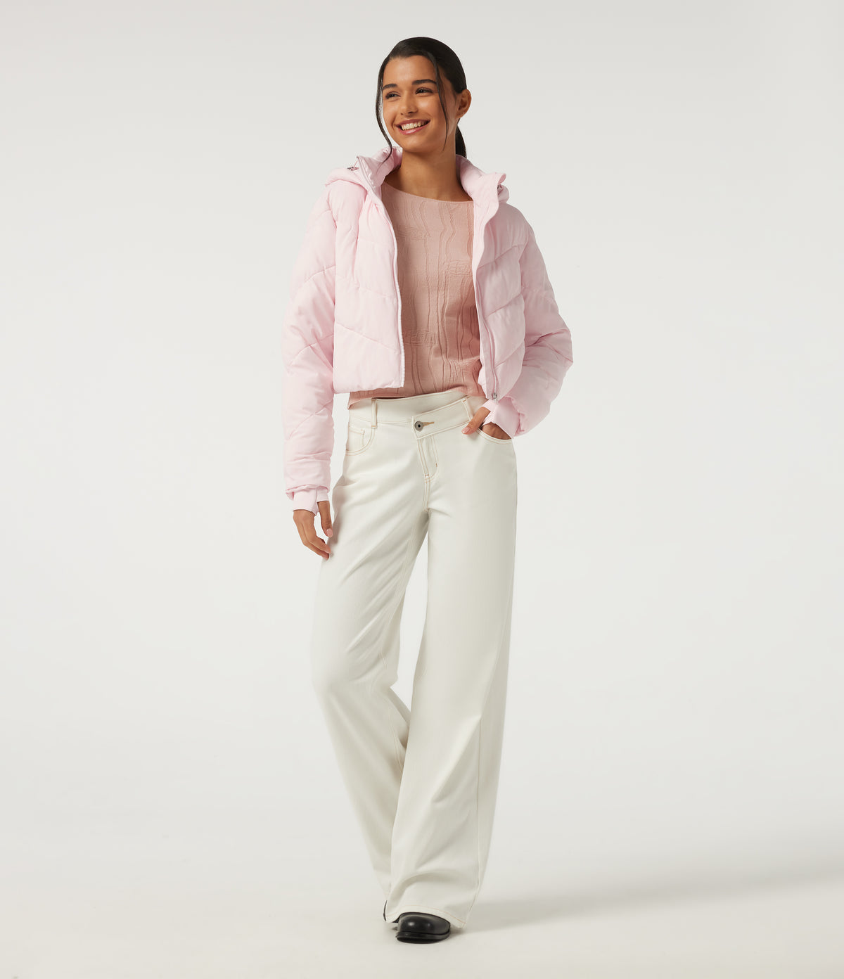PuffFlex Hooded Long Sleeve Casual Padded Jacket with Pockets — Primrose Pink — view 4