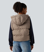 Hooded Casual Padded Vest with Pockets — Stucco — view 2