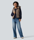 Hooded Casual Padded Vest with Pockets — Stucco — view 6