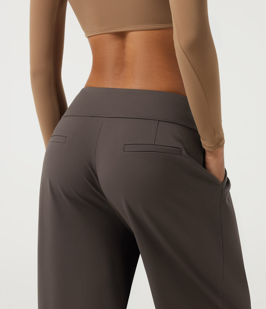 High Waisted Wide Leg Yoga Trousers with Pockets — Chocolate Brown — view 4