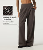 High Waisted Wide Leg Yoga Trousers with Pockets — Chocolate Brown — view 1
