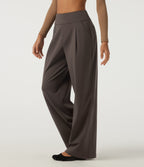 High Waisted Wide Leg Yoga Trousers with Pockets — Chocolate Brown — view 3