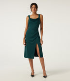 Cowl Neck Sleeveless Split Hem Party Midi Dress with Built-in Bra, Built-in Shorts and Pockets - Edition — Verdigris — view 2