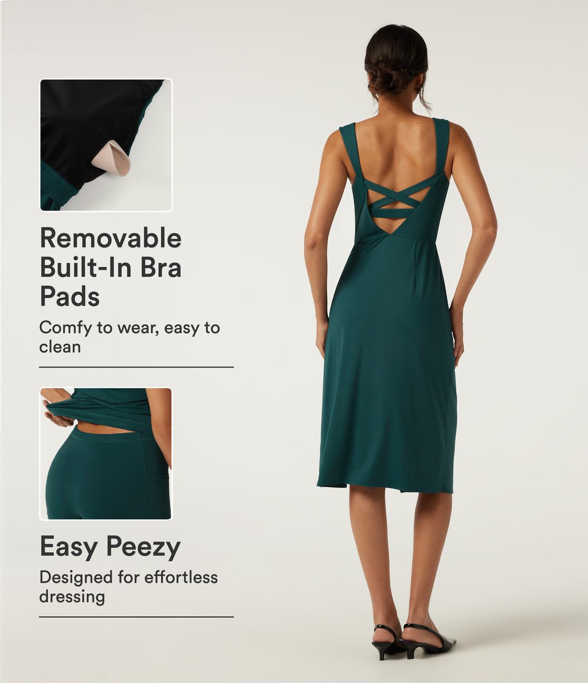 Cowl Neck Sleeveless Split Hem Party Midi Dress with Built-in Bra, Built-in Shorts and Pockets - Edition — Verdigris — view 1