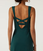 Cowl Neck Sleeveless Split Hem Party Midi Dress with Built-in Bra, Built-in Shorts and Pockets - Edition — Verdigris — view 5