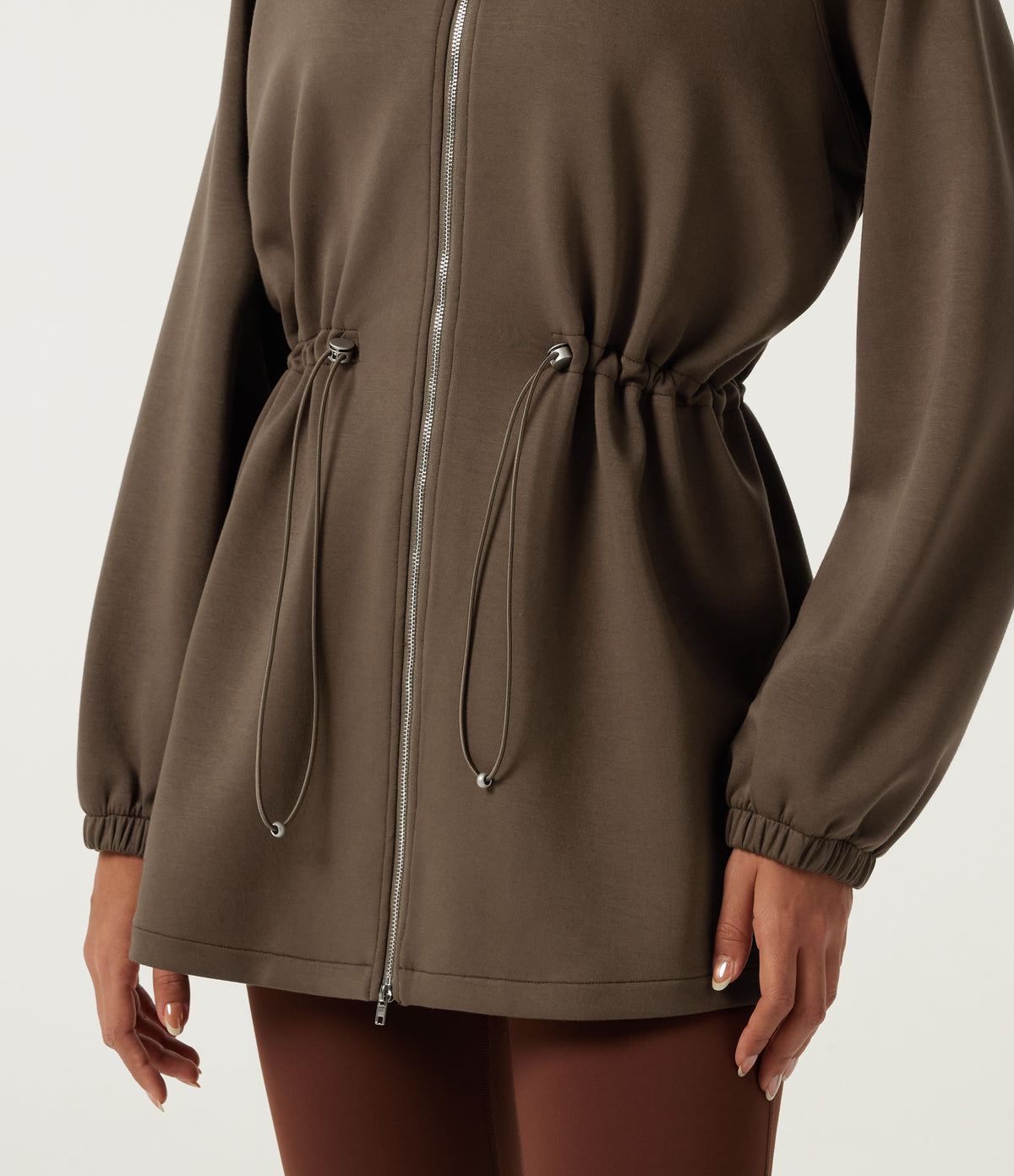 Stand Collar Drawstring Long Sleeve Work Jacket — Beech — view 7