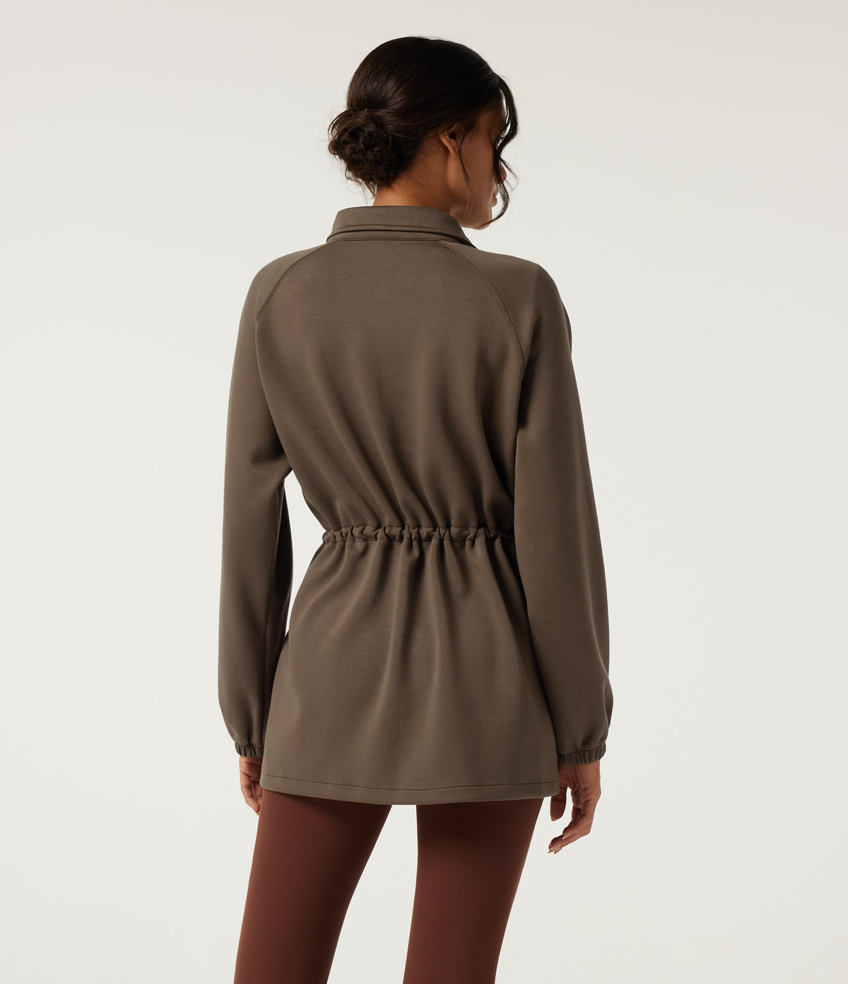 Stand Collar Drawstring Long Sleeve Work Jacket — Beech — view 2
