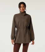 Stand Collar Drawstring Long Sleeve Work Jacket — Beech — view 1