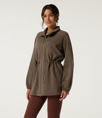 Stand Collar Drawstring Long Sleeve Work Jacket — Beech — view 3