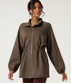 Stand Collar Drawstring Long Sleeve Work Jacket — Beech — view 6