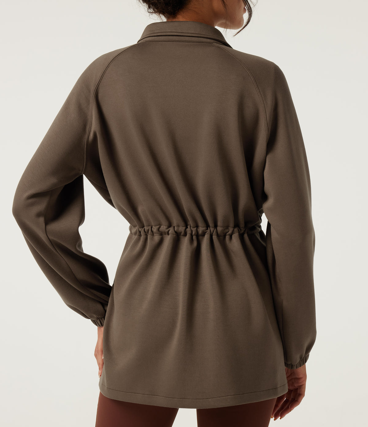 Stand Collar Drawstring Long Sleeve Work Jacket — Beech — view 8
