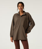 Stand Collar Drawstring Long Sleeve Work Jacket — Beech — view 4
