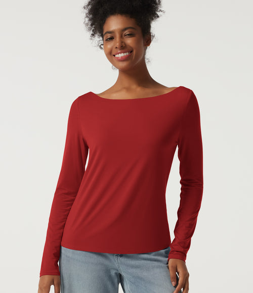 Boat Neck Dropped Shoulder Long Sleeve Casual Top — Rubicondo — view 1