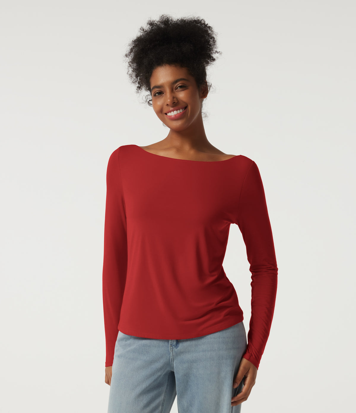 Boat Neck Dropped Shoulder Long Sleeve Casual Top — Rubicondo — view 4