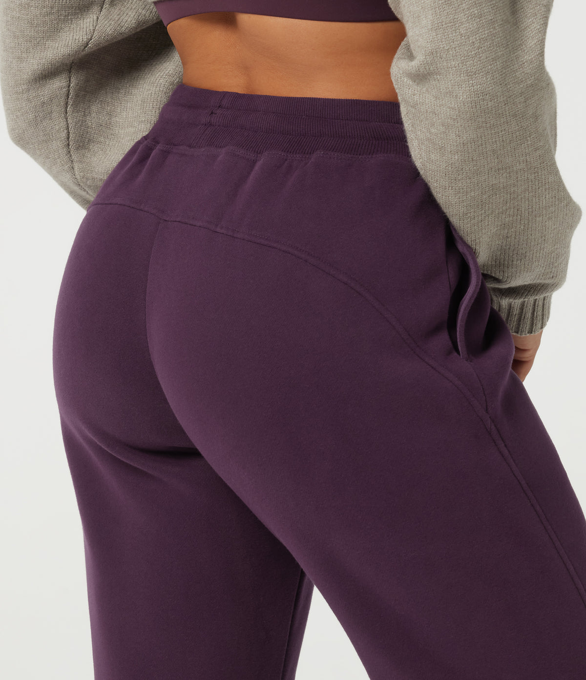 High Waisted Drawstring Baggy Fleece Casual Cotton Sweatpants with Pockets — Italian Plum — view 6