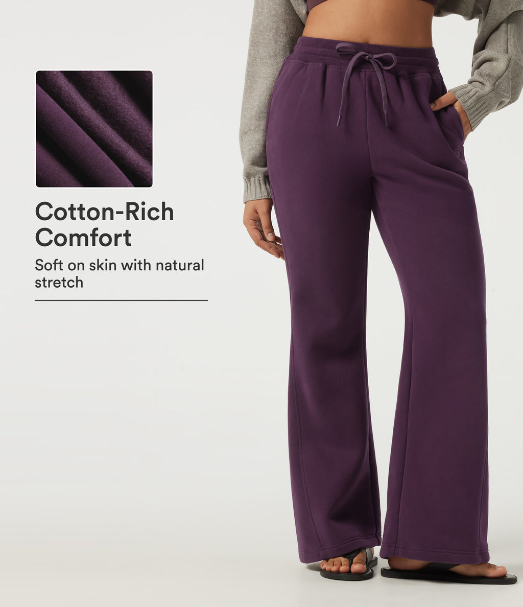 High Waisted Drawstring Baggy Fleece Casual Cotton Sweatpants with Pockets — Italian Plum — view 1