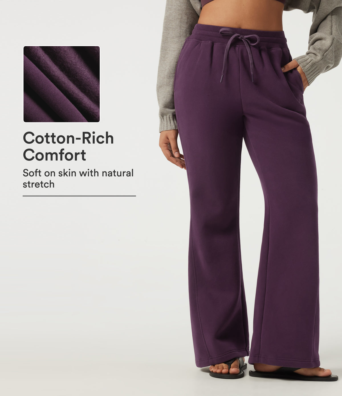 High Waisted Drawstring Baggy Fleece Casual Cotton Sweatpants with Pockets — Italian Plum — view 1