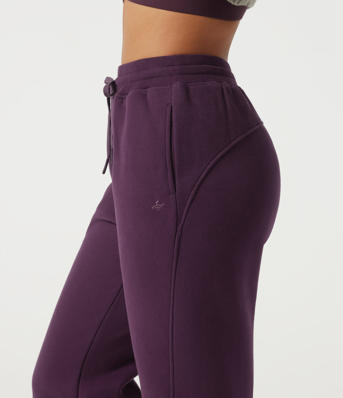 High Waisted Drawstring Baggy Fleece Casual Cotton Sweatpants with Pockets — Italian Plum — view 7