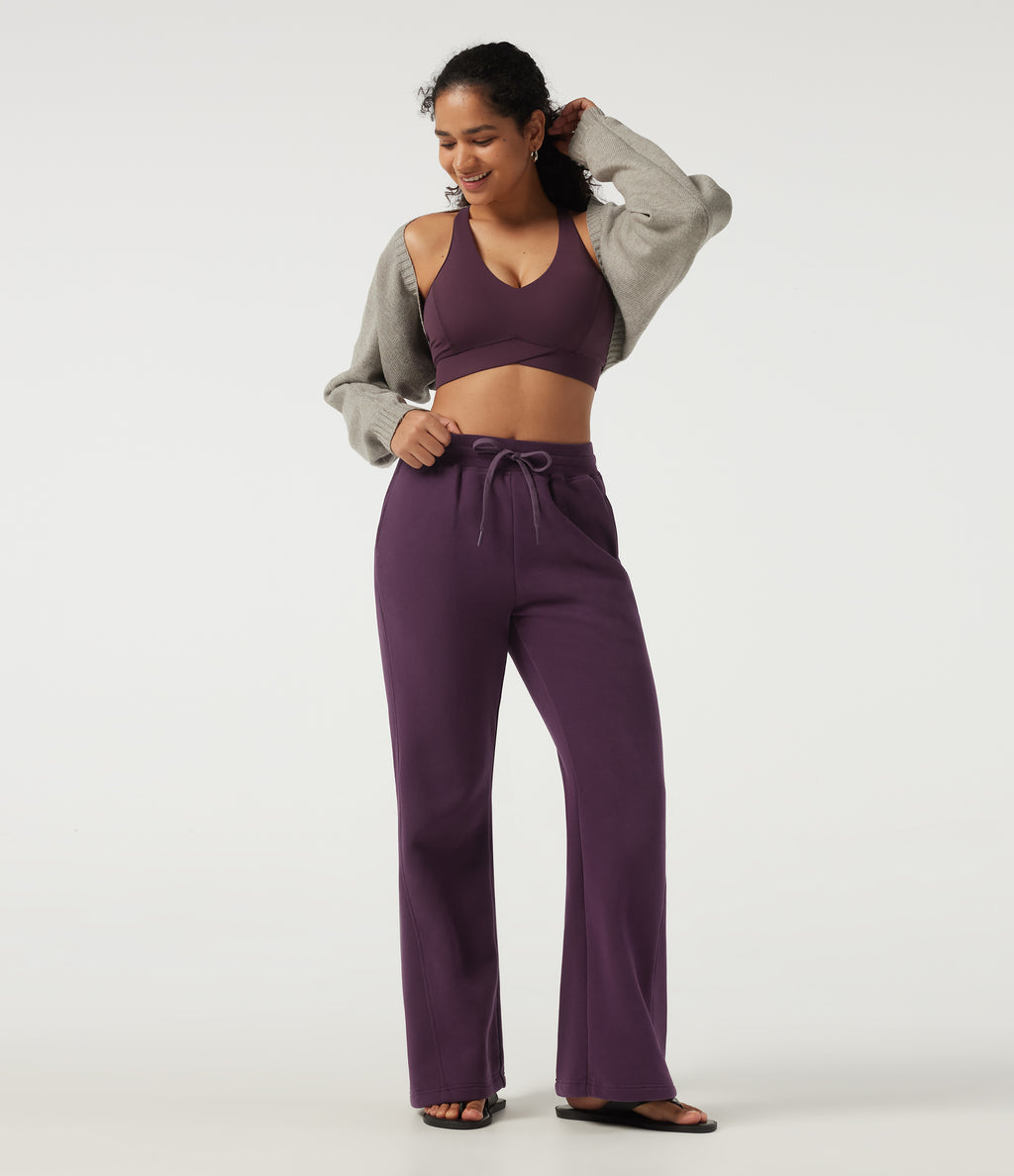 High Waisted Drawstring Baggy Fleece Casual Cotton Sweatpants with Pockets — Italian Plum — view 8