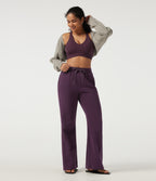 High Waisted Drawstring Baggy Fleece Casual Cotton Sweatpants with Pockets — Italian Plum — view 8