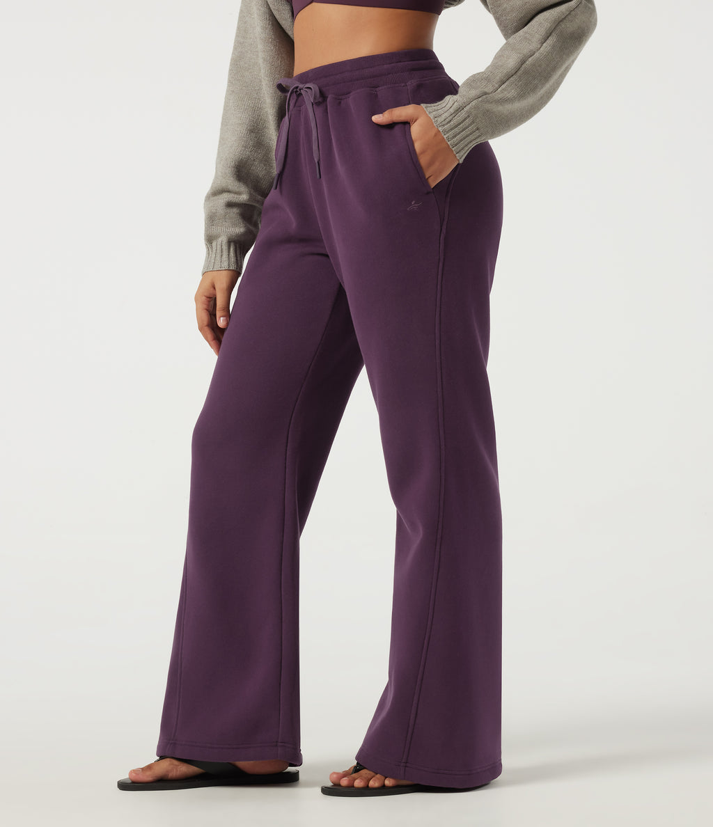 High Waisted Drawstring Baggy Fleece Casual Cotton Sweatpants with Pockets — Italian Plum — view 3