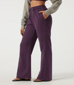 High Waisted Drawstring Baggy Fleece Casual Cotton Sweatpants with Pockets — Italian Plum — view 3