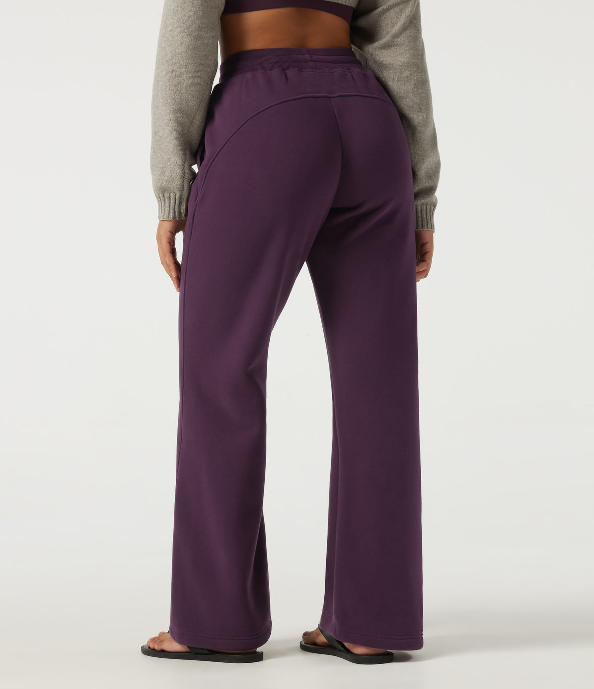 High Waisted Drawstring Baggy Fleece Casual Cotton Sweatpants with Pockets — Italian Plum — view 2