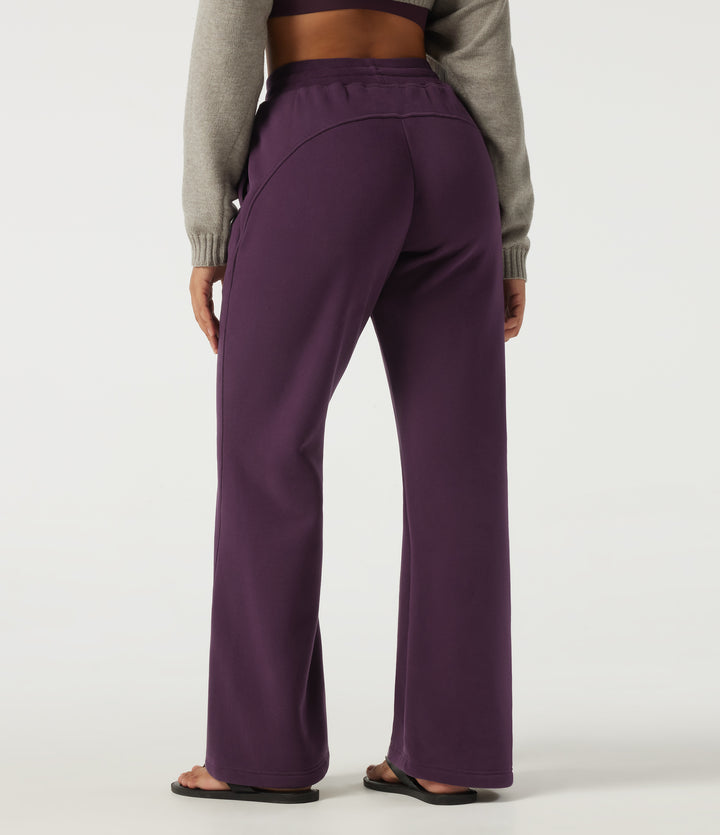 High Waisted Drawstring Baggy Fleece Casual Cotton Sweatpants with Pockets — Italian Plum — view 2